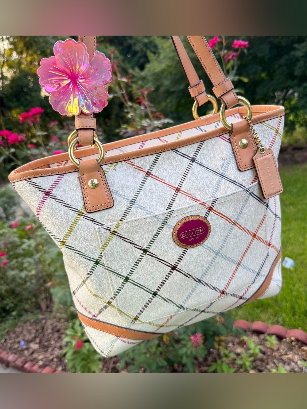 Coach Peyton Tattersall Plaid Tote Bag